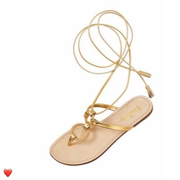 Lilly Pulitzer Lacey Sandals Strappy Leather Thong Women’s Size 8 Metallic Gold - Picture 1 of 14